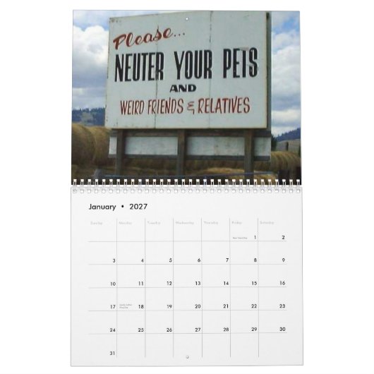 おもしろいな印のカレンダー カレンダー (1月 2027)