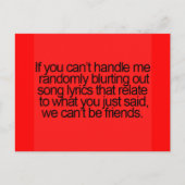 おもしろいな友情は任意にLYRIを口走ることを引用します ポストカード (正面)