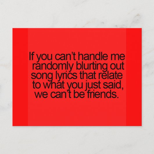 おもしろいな友情は任意にLYRIを口走ることを引用します ポストカード (正面)