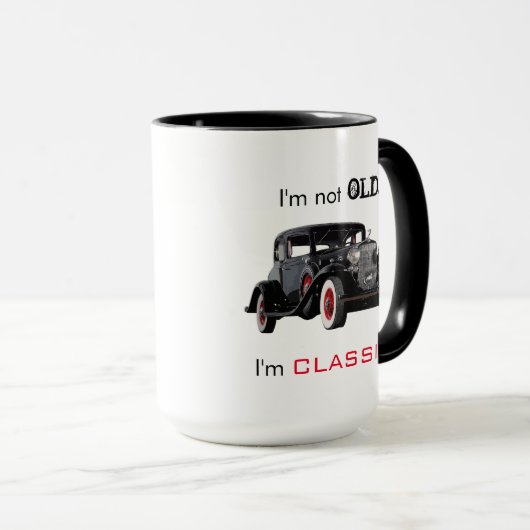 おもしろいな古くないしかしクラシックなヴィンテージ車 マグカップ (正面右)