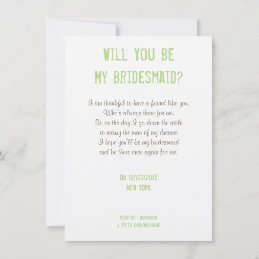 おもしろいな名前入り私の新婦付添人またはメイド・オブ・オーナー(花嫁付き添い人)です 招待状 (裏面)