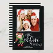 おもしろいな小妖精や小人の小妖精のクリスマスの家族写真カード シーズンカード (正面/裏面)