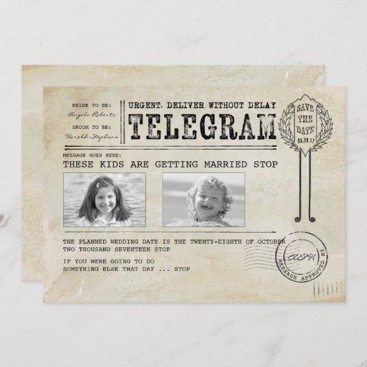 おもしろいな幼年期の写真|の保存日付の電報 セーブザデート (正面/裏面)