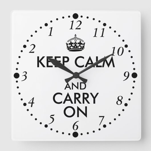 おもしろいな後方のKeep Calm and Carry Onの遅い時計 スクエア壁時計 (正面)