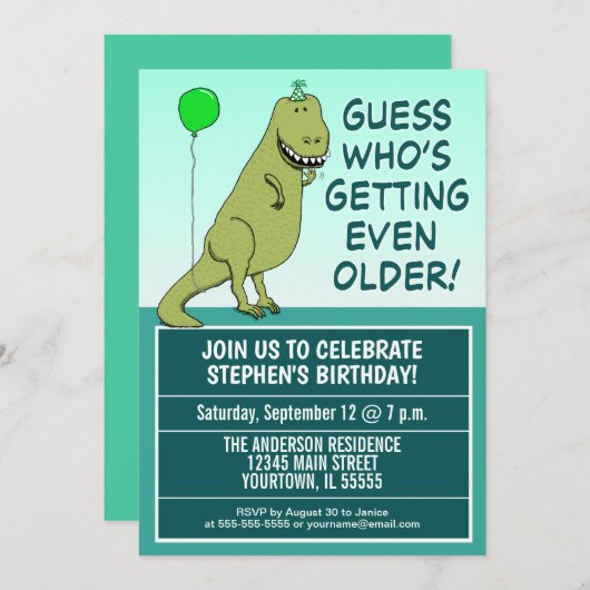 おもしろいな得るより古い恐竜の誕生会 招待状 (正面/裏面)