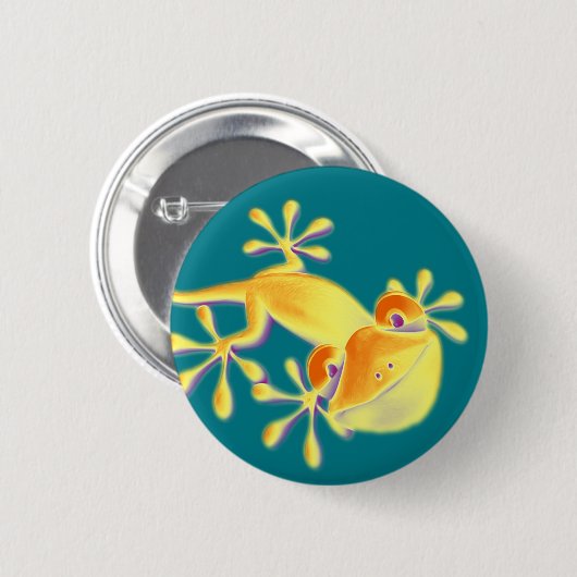 おもしろいな微笑のヤモリ + あなたの背景及びアイディア 缶バッジ (正面&裏面)