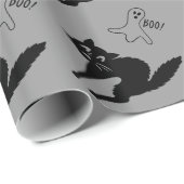 おもしろいな怒っている黒猫および不気味な幽霊のおもしろい ラッピングペーパー (ロールコーナー)