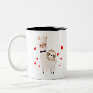 おもしろいな怠惰の乗馬のラマのワイシャツのおもしろいなアルパカのハート ツートーンマグカップ
