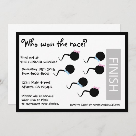 おもしろいな性はパーティの招待状-精液の競争--を明らかにします 招待状 (正面/裏面)