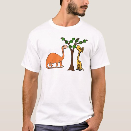 おもしろいな恐竜およびキリンの漫画 Tシャツ (正面)
