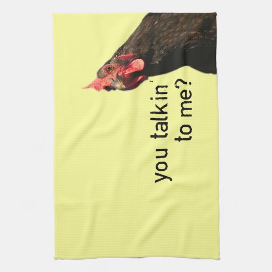 おもしろいな態度の鶏 キッチンタオル (縦)