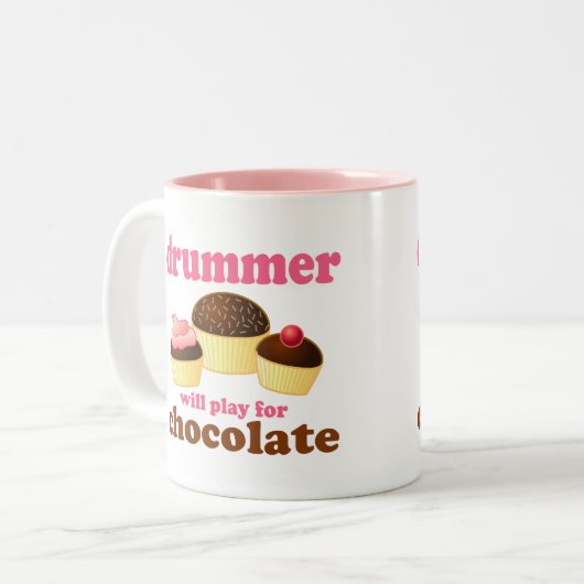 おもしろいな打楽器のドラマー ツートーンマグカップ (正面左)