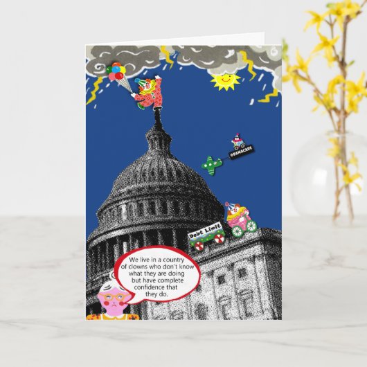 おもしろいな政治挨拶状 カード (黄色い花)