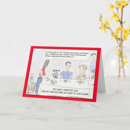 おもしろいな料理の漫画の誕生日の挨拶状 カード (黄色い花)