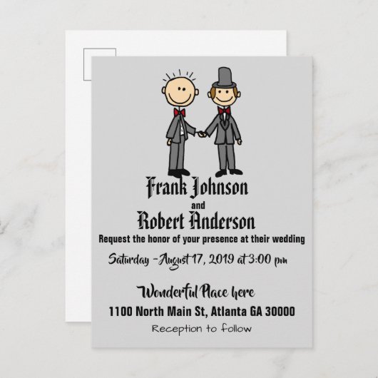 おもしろいな新郎および新郎のゲイの結婚式招待状 インビテーションポストカード (正面/裏面)