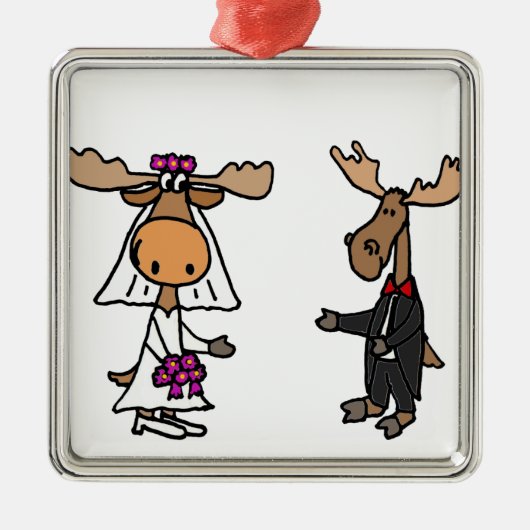 おもしろいな新郎新婦のアメリカヘラジカの結婚式 メタルオーナメント (正面)