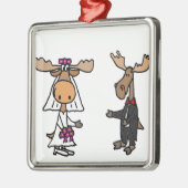 おもしろいな新郎新婦のアメリカヘラジカの結婚式 メタルオーナメント (左)