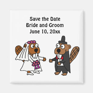 おもしろいな新郎新婦のビーバーの結婚式のデザイン マグネット