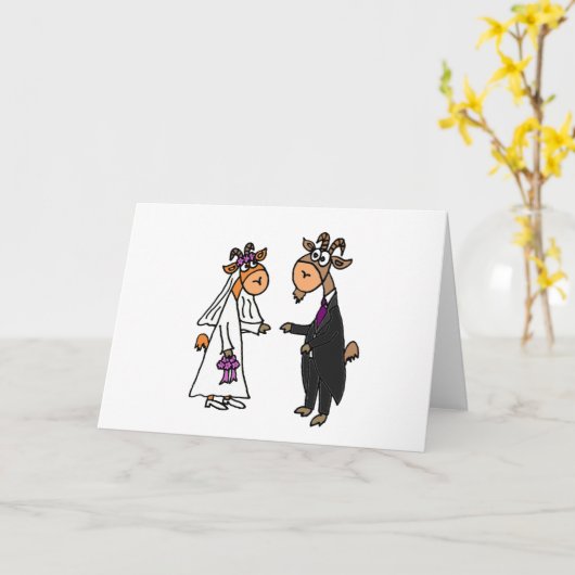 おもしろいな新郎新婦のヤギの結婚式 カード (黄色い花)