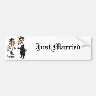 おもしろいな新郎新婦のヤギの結婚式 バンパーステッカー