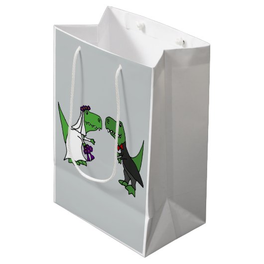 おもしろいな新郎新婦のTレックスの恐竜のギフトバッグ ミディアムペーパーバッグ (正面アングル)