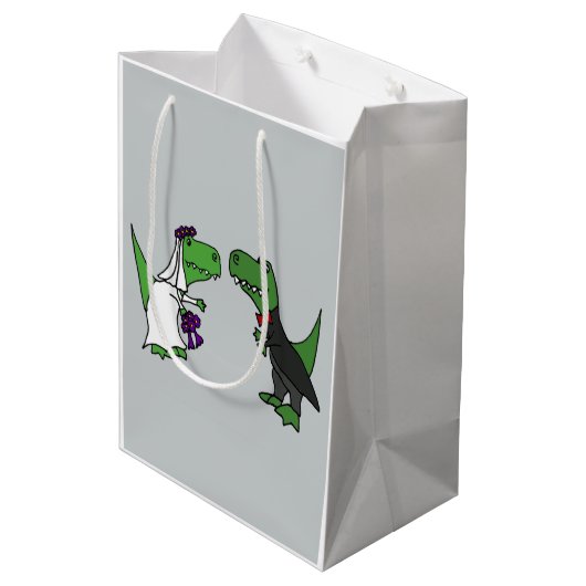 おもしろいな新郎新婦のTレックスの恐竜のギフトバッグ ミディアムペーパーバッグ (裏面アングル)