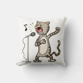 おもしろいな歌う猫の装飾用クッション/白 クッション