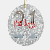 おもしろいな法的第21誕生日の《写真》ぼけ味の銀のクリスマス セラミックオーナメント (左)