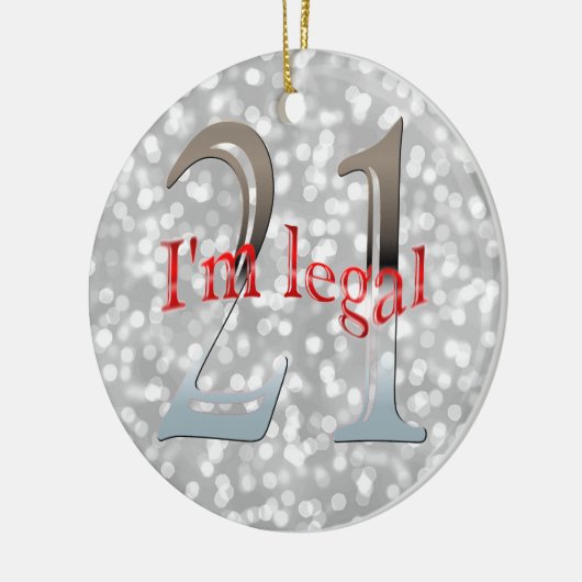 おもしろいな法的第21誕生日の《写真》ぼけ味の銀のクリスマス セラミックオーナメント (左)
