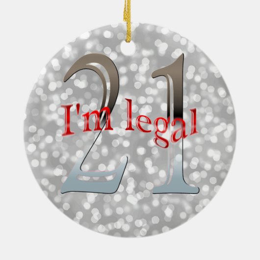 おもしろいな法的第21誕生日の《写真》ぼけ味の銀のクリスマス セラミックオーナメント (裏面)