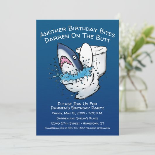 おもしろいな洗面所の鮫の誕生日 招待状 (スタンド正面)