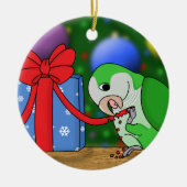 おもしろいな漫画のクエーカー教徒のインコのクリスマスのオーナメント セラミックオーナメント (正面)