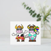 おもしろいな漫画のビーチ牛カップルの郵便はがき ポストカード (スタンド正面)