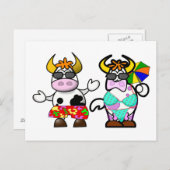 おもしろいな漫画のビーチ牛カップルの郵便はがき ポストカード (正面/裏面)