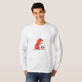 おもしろいな漫画の恐竜のサッカーの男性の長袖 Tシャツ (正面フル)