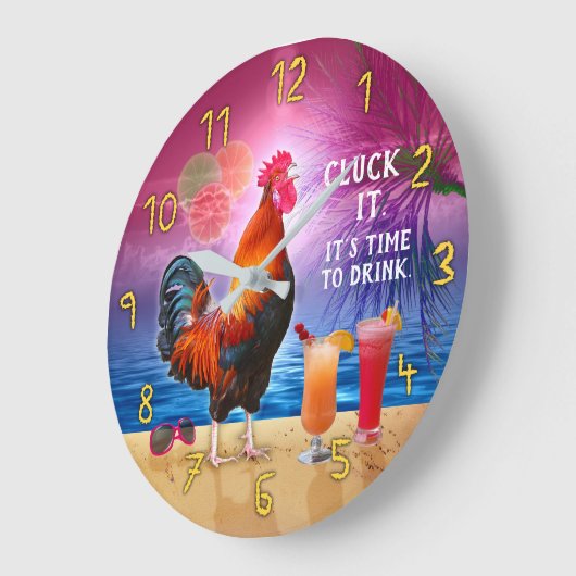 おもしろいな熱帯ビーチのオンドリの鶏|の鳴き声それ ラージ壁時計 (傾斜)