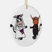 おもしろいな牛およびBullの結婚式 セラミックオーナメント (右)