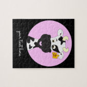 おもしろいな牛漫画のピンクの黒のカスタムな子供は困惑します ジグソーパズル (横)