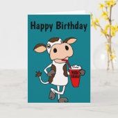 おもしろいな牛飲むミルクセーキ カード (黄色い花)