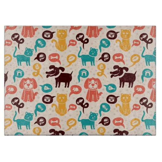 おもしろいな猫および犬が付いているパターン カッティングボード (正面)