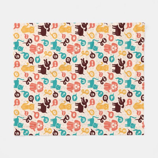 おもしろいな猫および犬が付いているパターン フリースブランケット (正面(横))