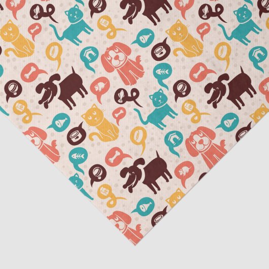 おもしろいな猫および犬が付いているパターン 薄葉紙 (詳細)