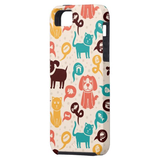 おもしろいな猫および犬が付いているパターン Case-Mate iPhoneケース (裏面左)