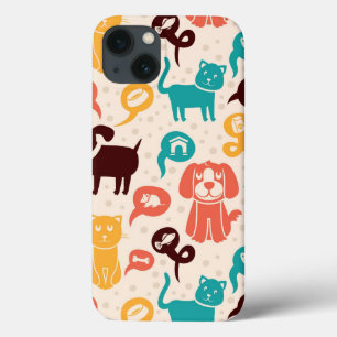 おもしろいな猫および犬が付いているパターン iPhone 13ケース