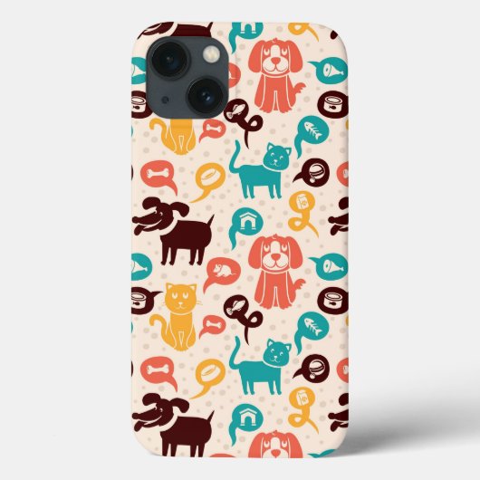 おもしろいな猫および犬が付いているパターン Case-Mate iPhoneケース (裏面)
