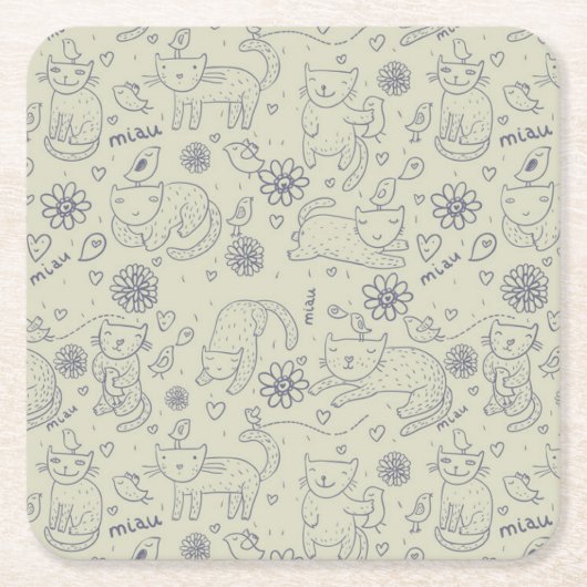 おもしろいな猫が付いている漫画パターン スクエアペーパーコースター (正面)