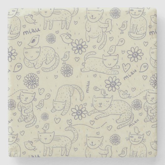 おもしろいな猫が付いている漫画パターン ストーンコースター (正面)