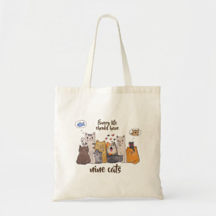 おもしろいな猫にDoodle あらゆる生命9匹の猫があるべきです トートバッグ