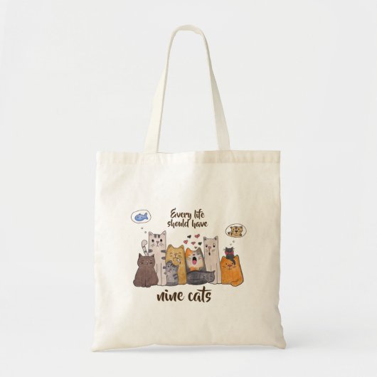 おもしろいな猫にDoodle|あらゆる生命9匹の猫があるべきです トートバッグ (正面)