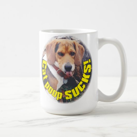 おもしろいな猫のウンチは舌を付けている犬を襲います吸います コーヒーマグカップ (右)